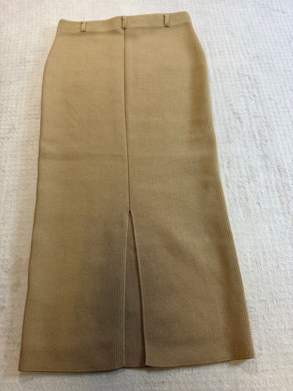 Zara Women’s M Camel Beige Knit Midi Skirt High Waist Back Slit NWOT